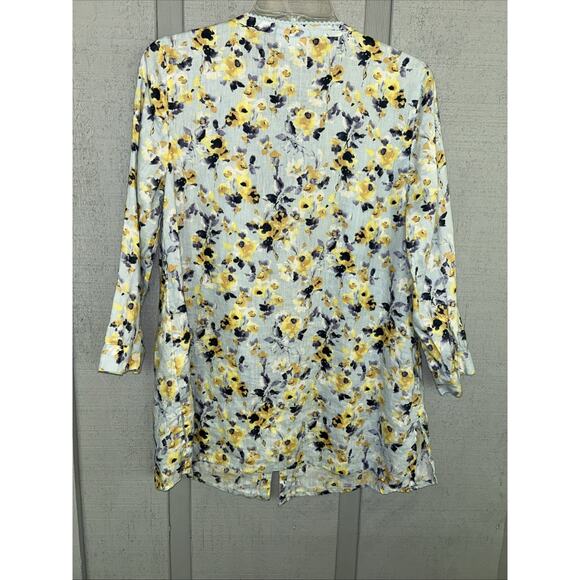 J. Jill Love Linen Floral Blouse Women’s XS Button Pintuck Pleated Cottage - Picture 9 of 10